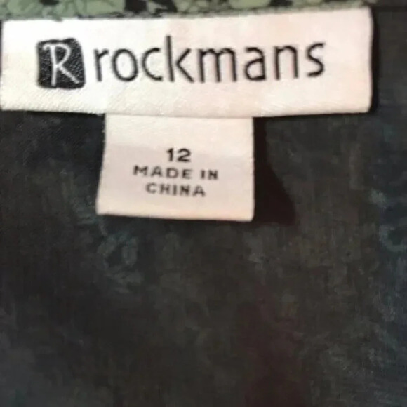 Rockmans 12 Green Floral Sheer Print Drop Elastic Waist Short Sleeve Blouse - Picture 6 of 6